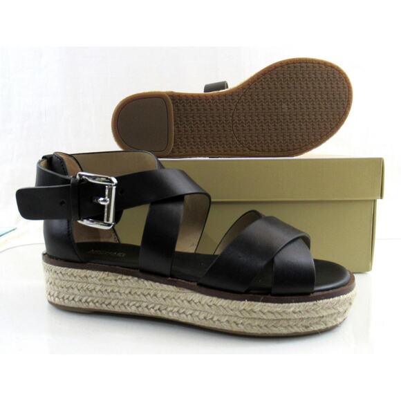 Michael Kors Darby Crisscross Platform Espadrille Sandals Black Leather Size 7 - Picture 8 of 8